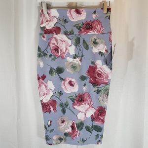 Small Silhouette NYC Blue Pink Floral Pencil Midi Skirt